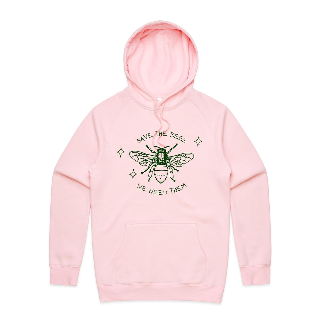 Save The Bees - Mens Hoodie Pink Mens Hoodie Environment Printed In Australia