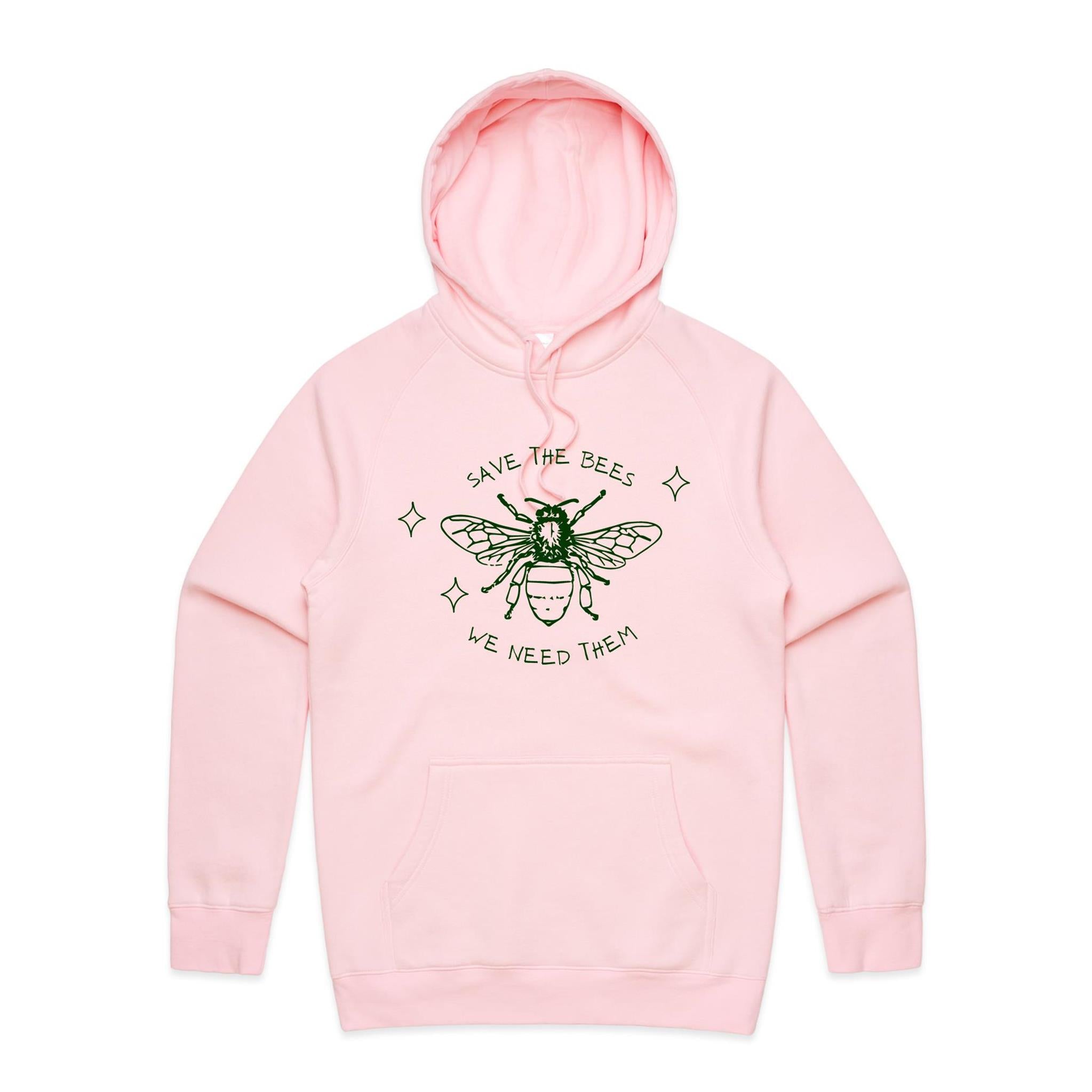 Save The Bees - Mens Hoodie Pink Mens Hoodie Environment Printed In Australia