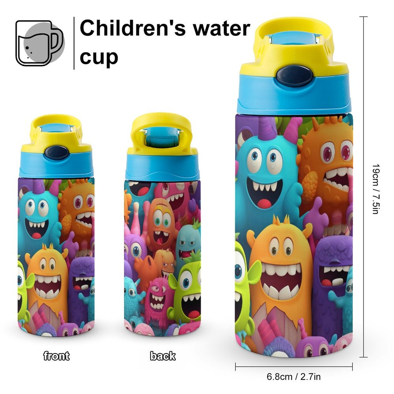 Crazy Colourful Monsters - Little Kids Water Bottle Little Kids Water Bottle Printed Offshore Sci Fi