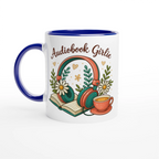 Audiobook Girlie - White 11oz Ceramic Mug with Colour Inside Ceramic Blue Colour 11oz Mug Globally Fulfilled Reading
