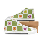 Flower Check Kids High Top Canvas Shoes Kids High Top Canvas Shoes Plants Printed Offshore