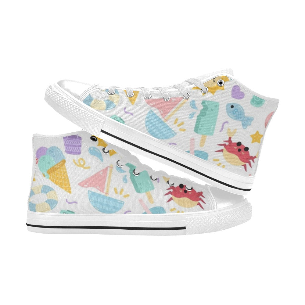 Summer Fun - Kids High Top Canvas Shoes