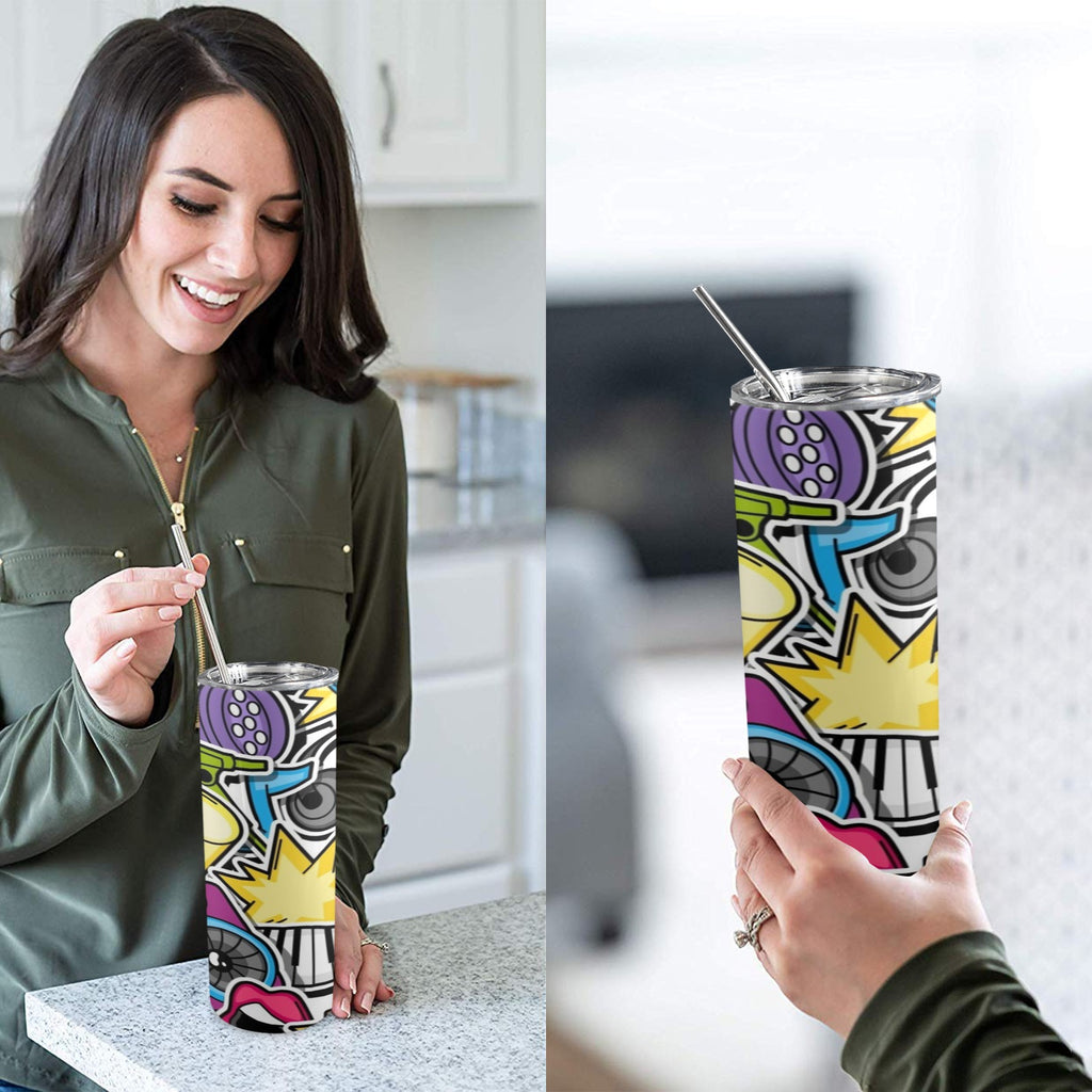 Sticker Music 20oz Tall Skinny Tumbler with Lid and Straw