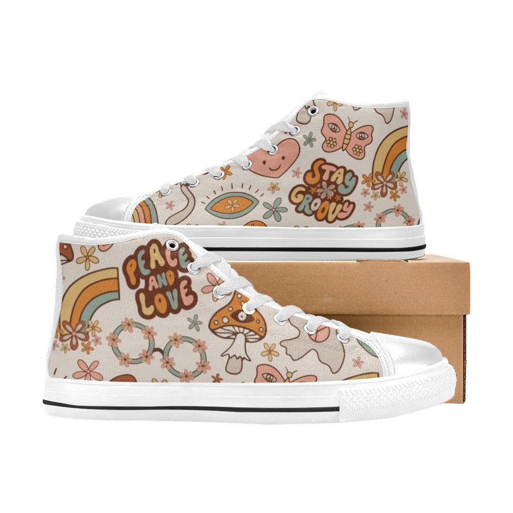 Peace And Love Kids High Top Canvas Shoes