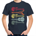 Retro Guitars - Kids Youth T-Shirt Navy Kids Youth T-shirt Music Printed In Australia
