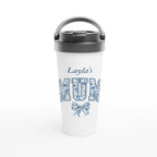 Personalise - Mum, Blue Floral - White 15oz Stainless Steel Travel Mug Default Title Personalised Travel Mug customise Globally Fulfilled Mum Name personalise