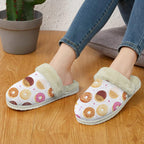Doughnut Love Women's Fur Trim Thick-Sole Indoor Slippers Women's Fur Trimmed Slippers Food Printed Offshore