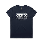 Gen X, Lots Of Memories, No Evidence Women's AS Colour T-shirt Midnight Blue Womens T-shirt Printed In Australia