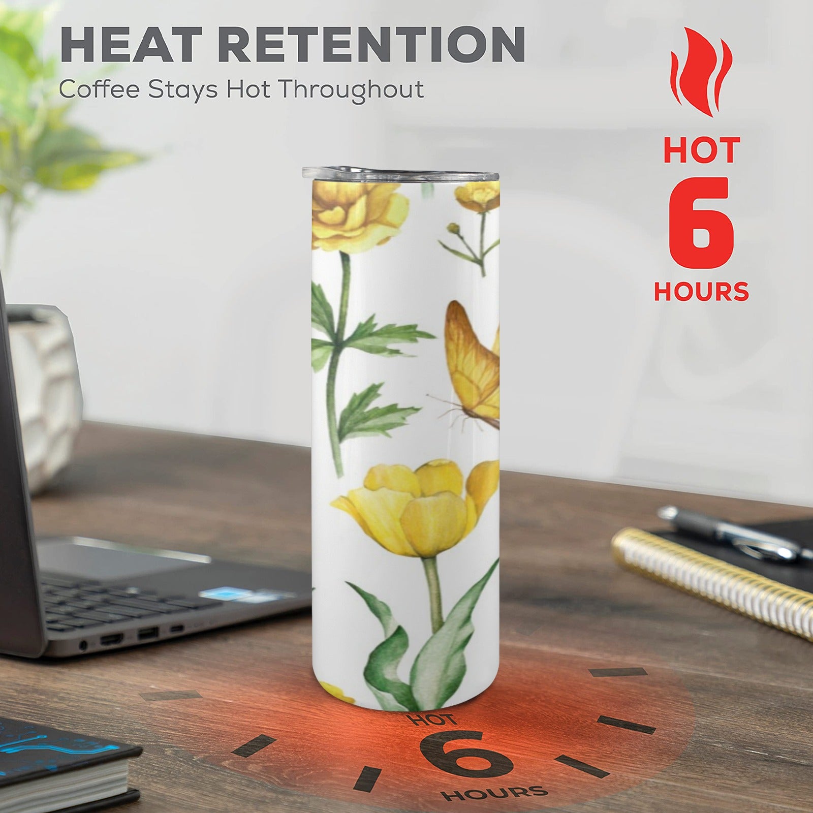 Yellow Flower Watercolour 20oz Tall Skinny Tumbler with Lid and Straw