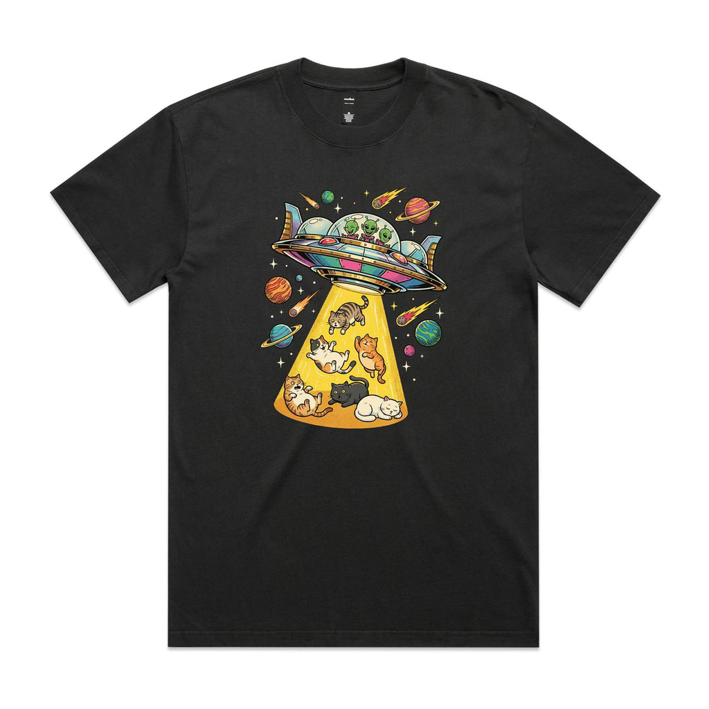 UFO Cat Abduction AS Colour Heavy Faded Tee Unisex Faded coal Heavy Faded T-shirt animal Printed In Australia Sci Fi