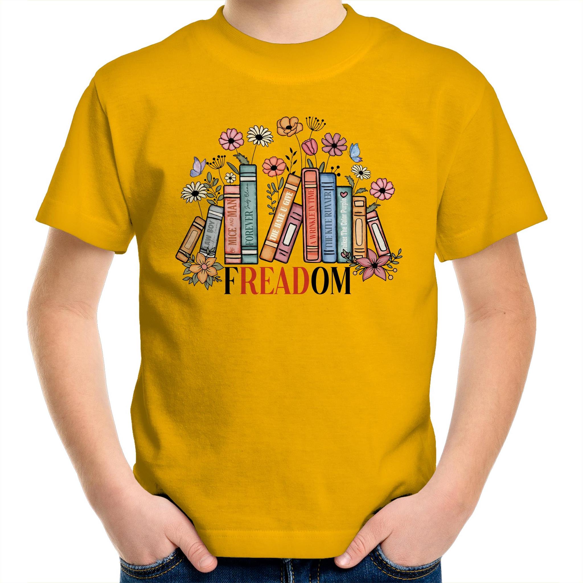 Freedom, Reading Books - Kids Youth T-shirt Gold Kids Youth T-shirt Printed In Australia Reading