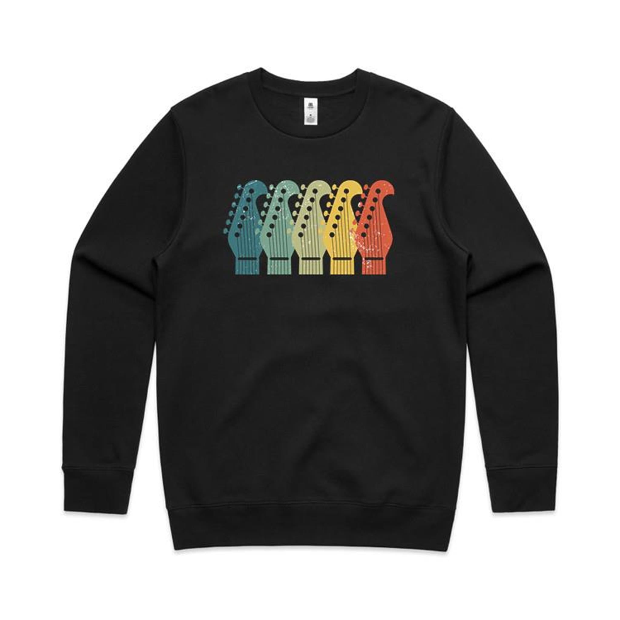 Guitar Headstocks - AS Colour Stencil Crew Sweatshirt Black Sweatshirt Music Printed In Australia