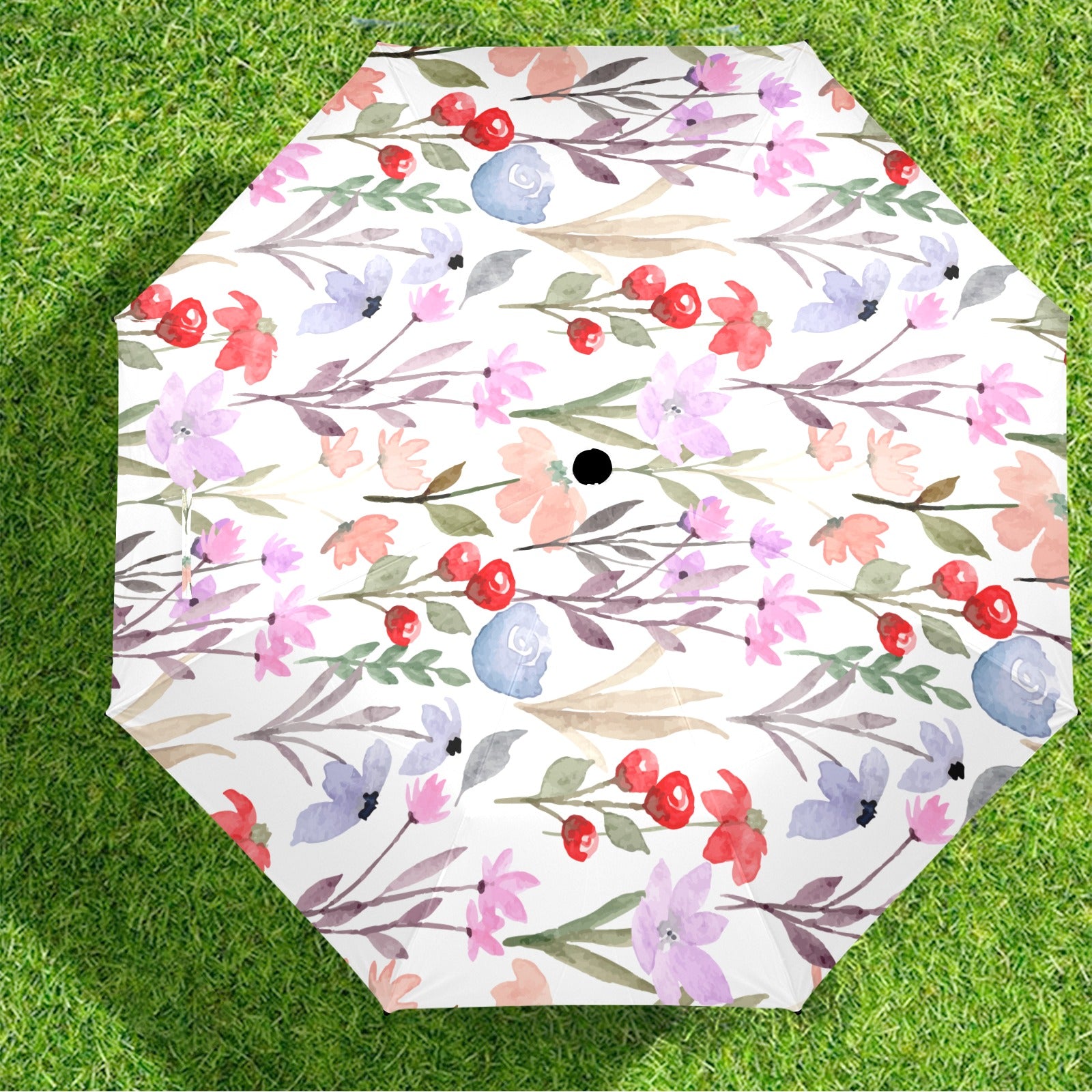 Floral Watercolour - Semi-Automatic Foldable Umbrella (Model U12) Semi-Automatic Foldable Umbrella (U12)