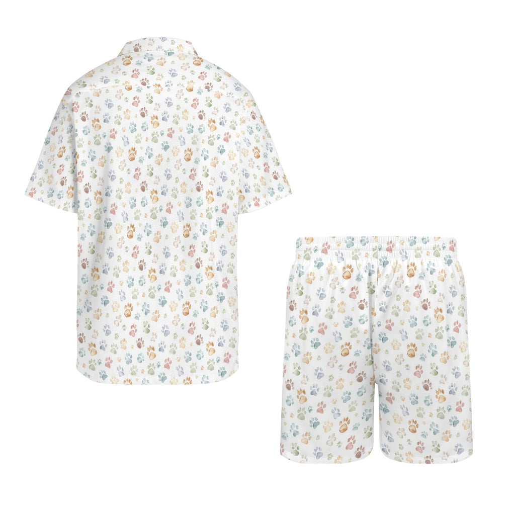 Paw Print Men's Hawaiian Shirt & Shorts Set Men's Hawaiian Shirt & Shorts Set animal Printed Offshore