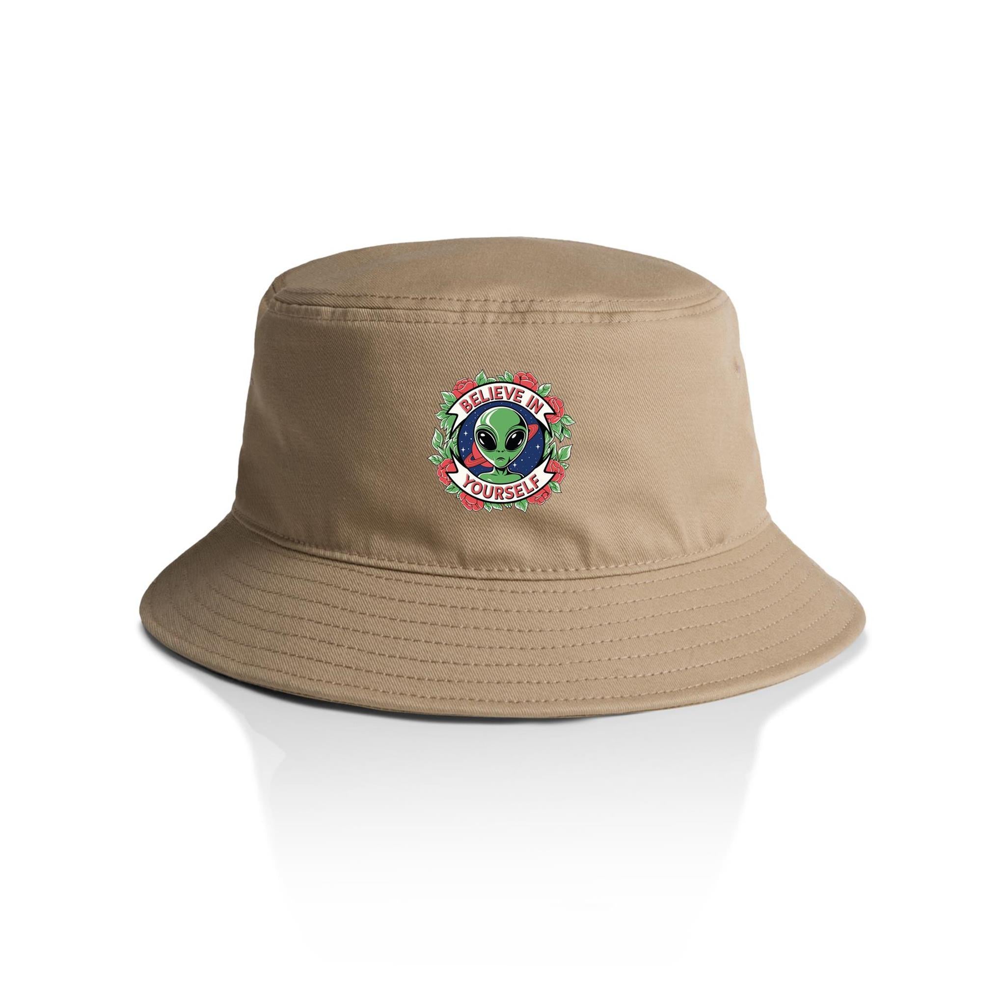 Believe In Yourself, Alien - AS Colour Bucket Hat Khaki One Size As Colour Bucket Hat Motivation Positivity Printed In Australia Sci Fi