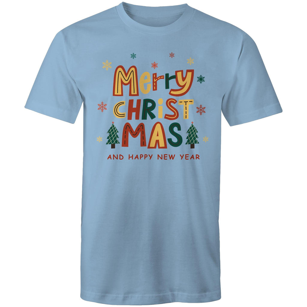 Merry Christmas And Happy New Year - Mens T-Shirt Carolina Blue Mens Christmas T-shirt Christmas Printed In Australia