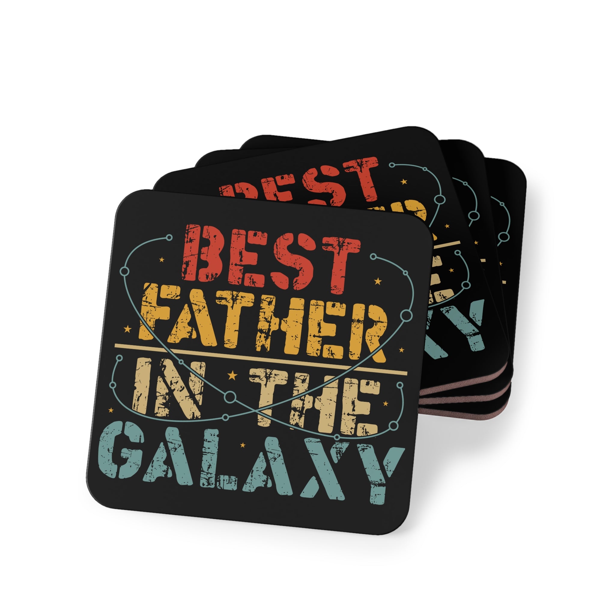 Best Father in the Galaxy - Glossy Cork Backed Coasters Square 3.7" x 3.7" 4pcs Coaster Australian Printer Dad
