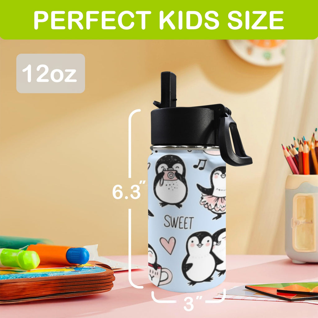 Penguin Love 12oz Kids Water Bottle with Straw Lid