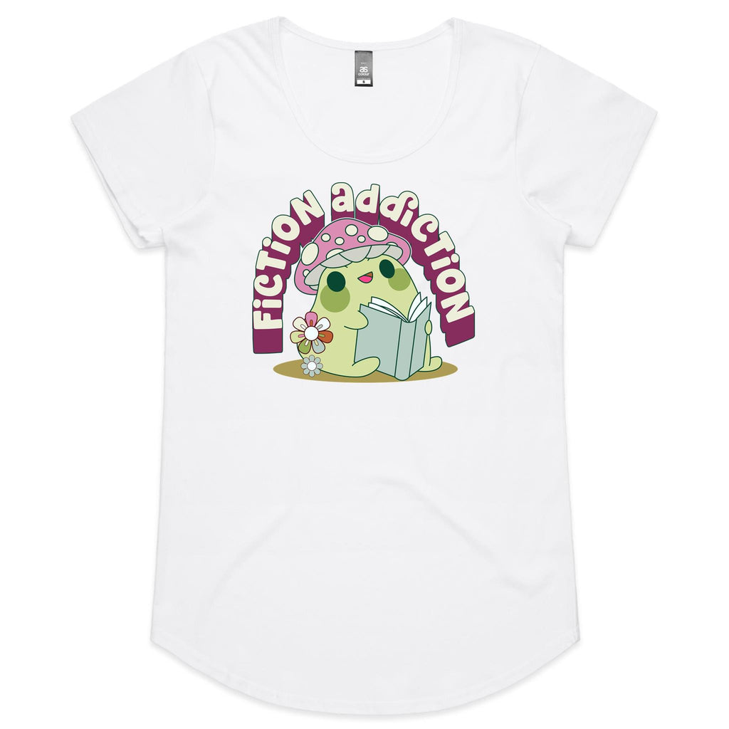 Fiction Addiction - Womens Scoop Neck T-Shirt White Womens Scoop Neck T-shirt Printed In Australia Reading