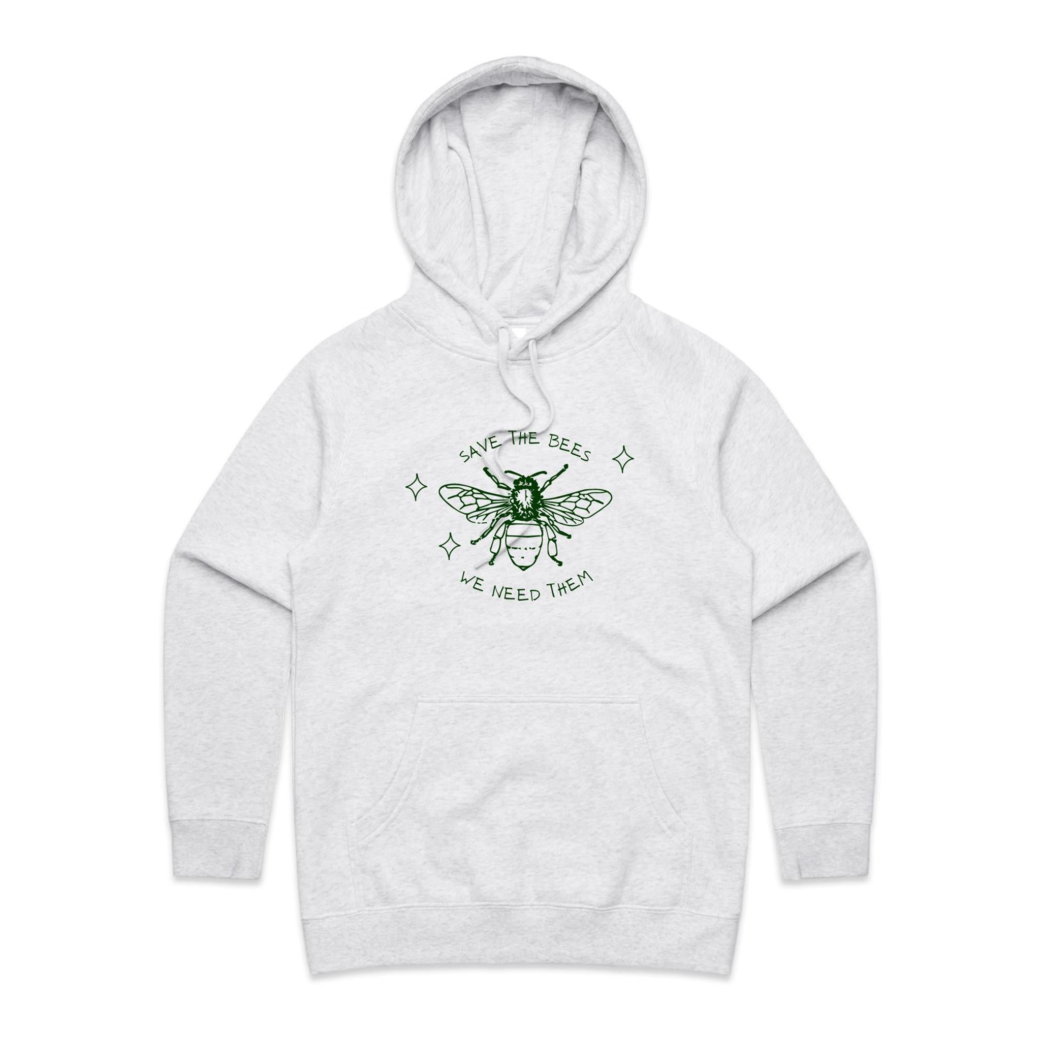 Save The Bees - Womens Hoodie White Marle Womens Hoodie Environment Printed In Australia