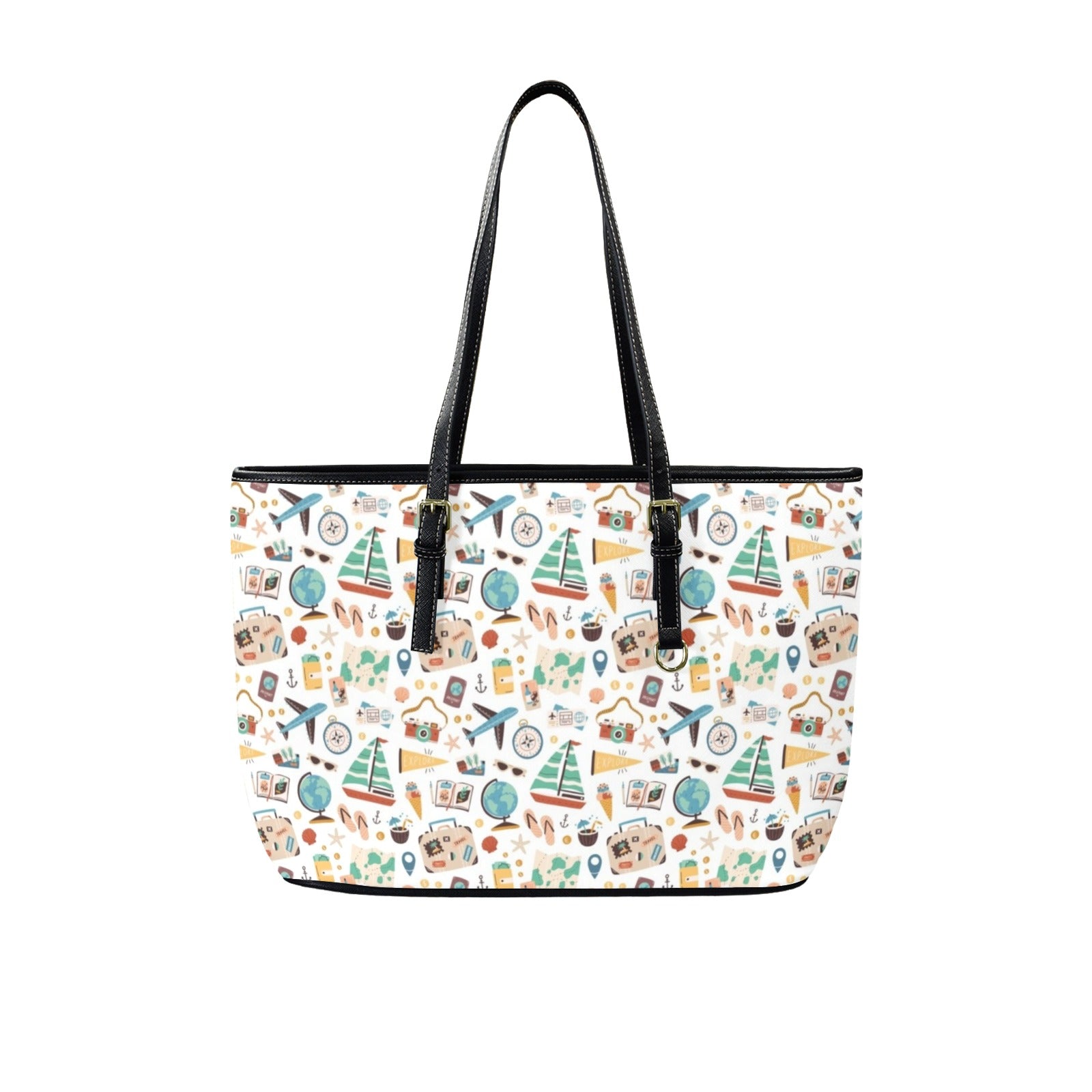 Travel And Explore PU Leather Tote Bag Large One Size Leather Tote Bag-Large Printed Offshore