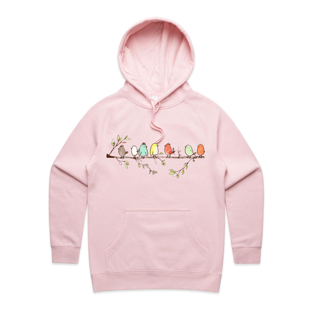 Birds On A Branch - Womens Hoodie Pink Womens Hoodie animal Printed In Australia