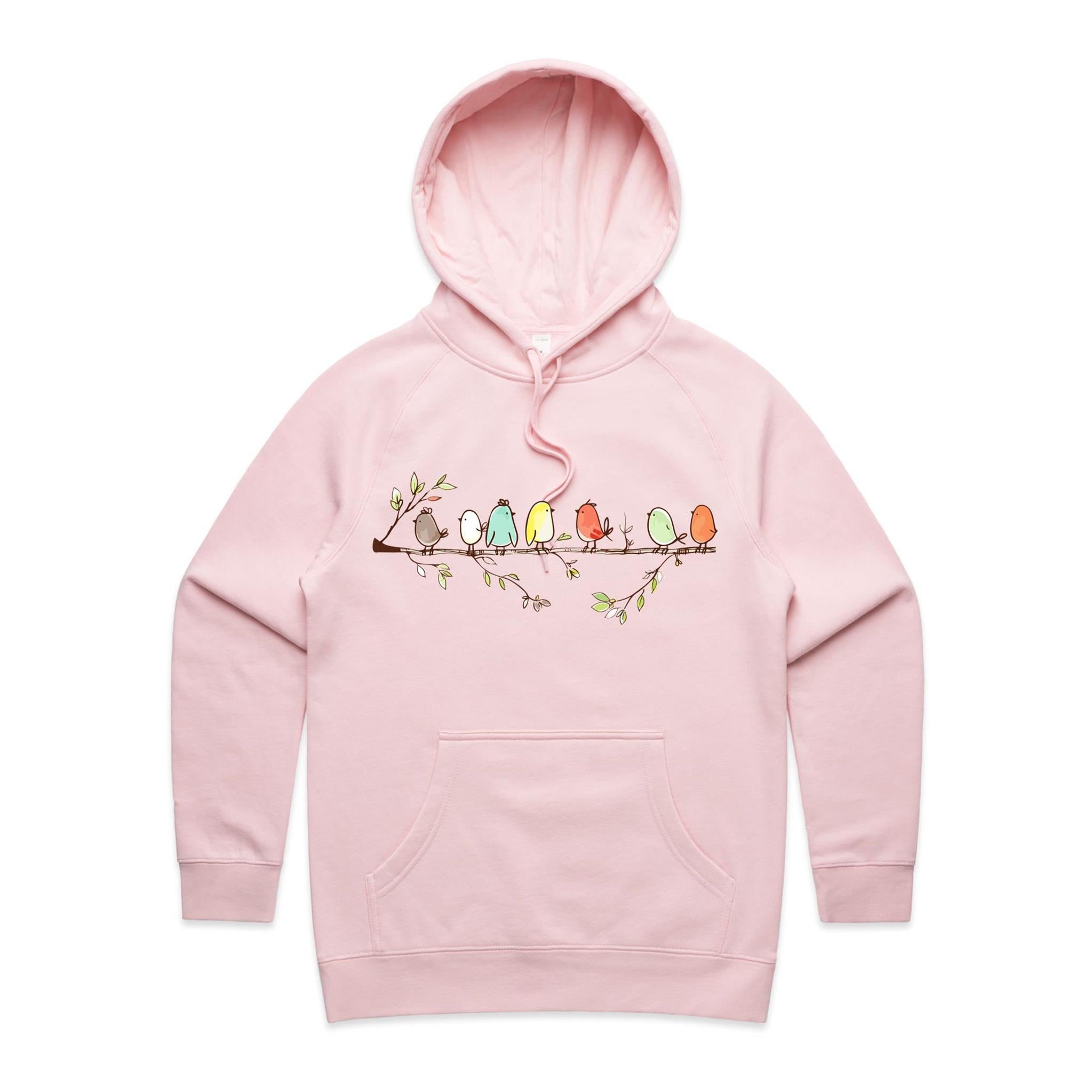Birds On A Branch - Womens Hoodie Pink Womens Hoodie animal Printed In Australia
