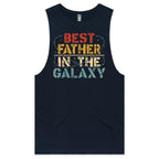 Best Father In The Galaxy Mens Men's AS Colour Drop Arm Tank Top Navy Drop Arm Tank Top Dad Printed In Australia