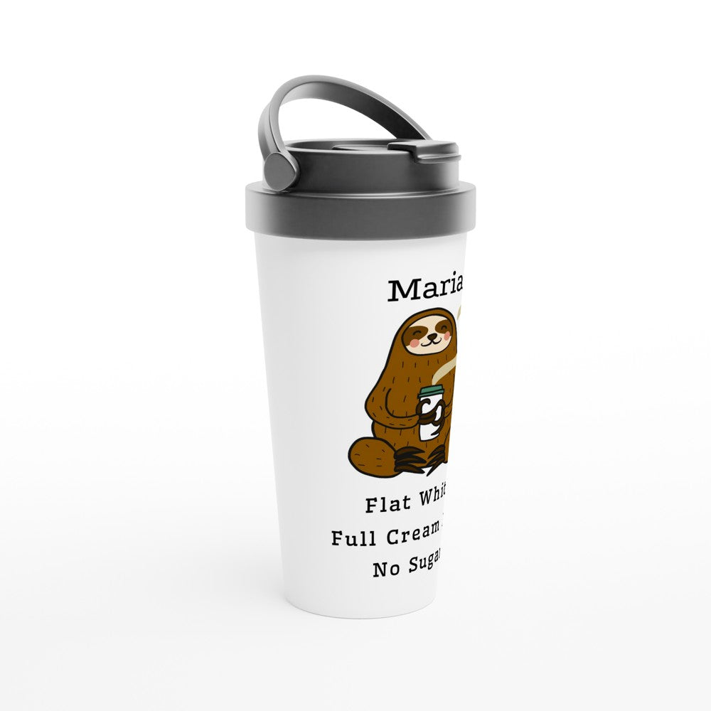 Personalised - Your Coffee Order - White 15oz Stainless Steel Travel Mug Personalised Travel Mug Coffee Customise Globally Fulfilled Personalise