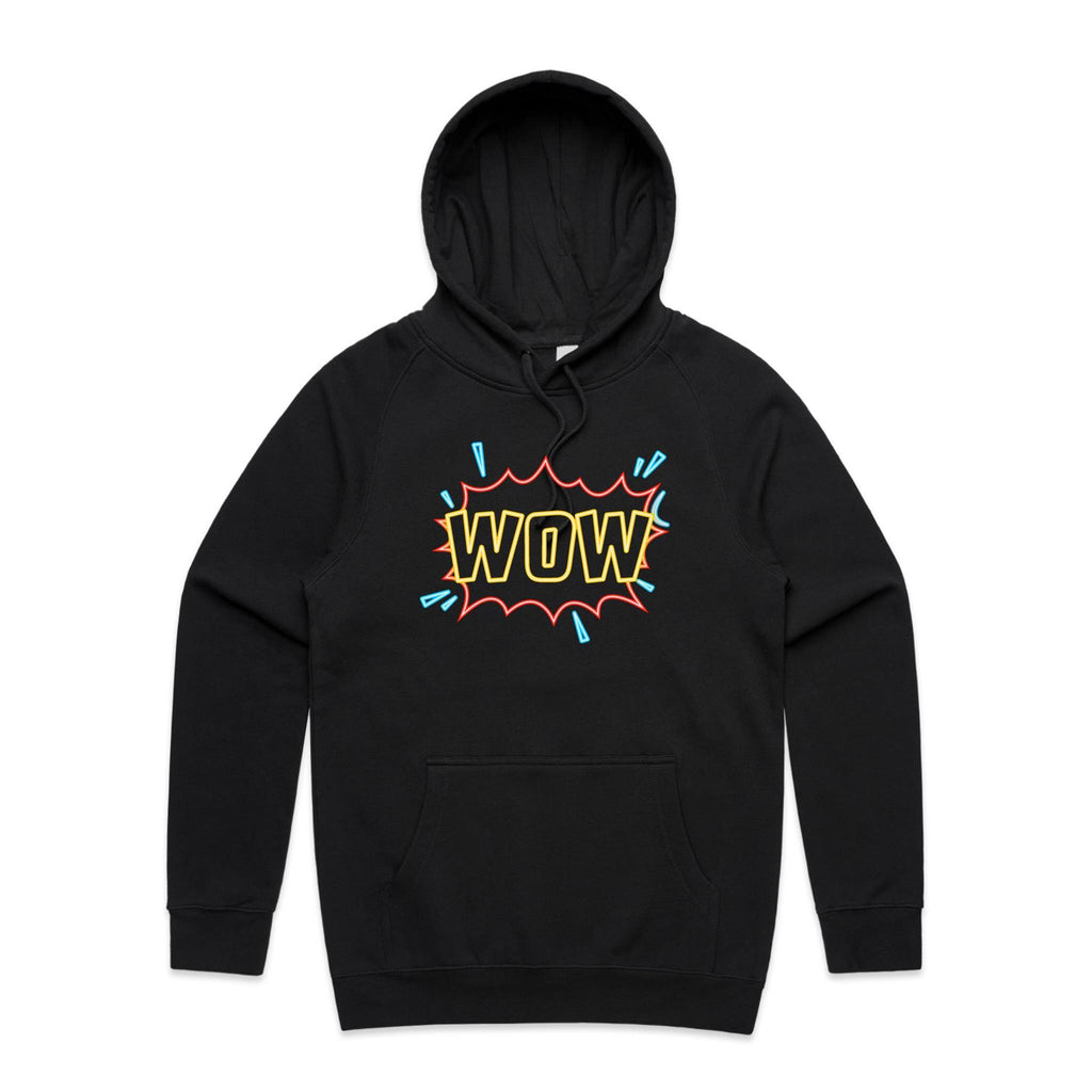 Wow, Comic Book - Mens Hoodie Black Mens Hoodie comic Printed In Australia
