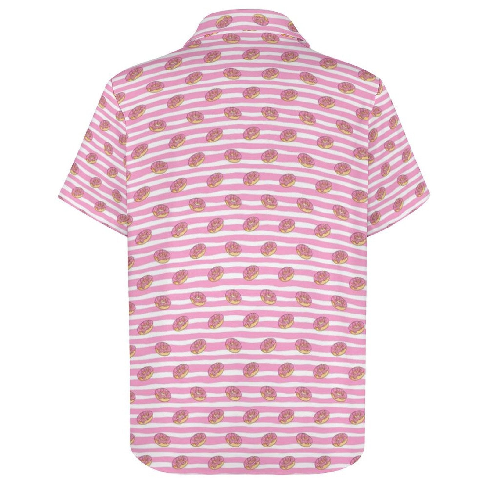 Pink Doughnut Stripes Women's Short-Sleeve Button Up Shirt Women's Short-Sleeve Button Up Shirt Food Printed Offshore