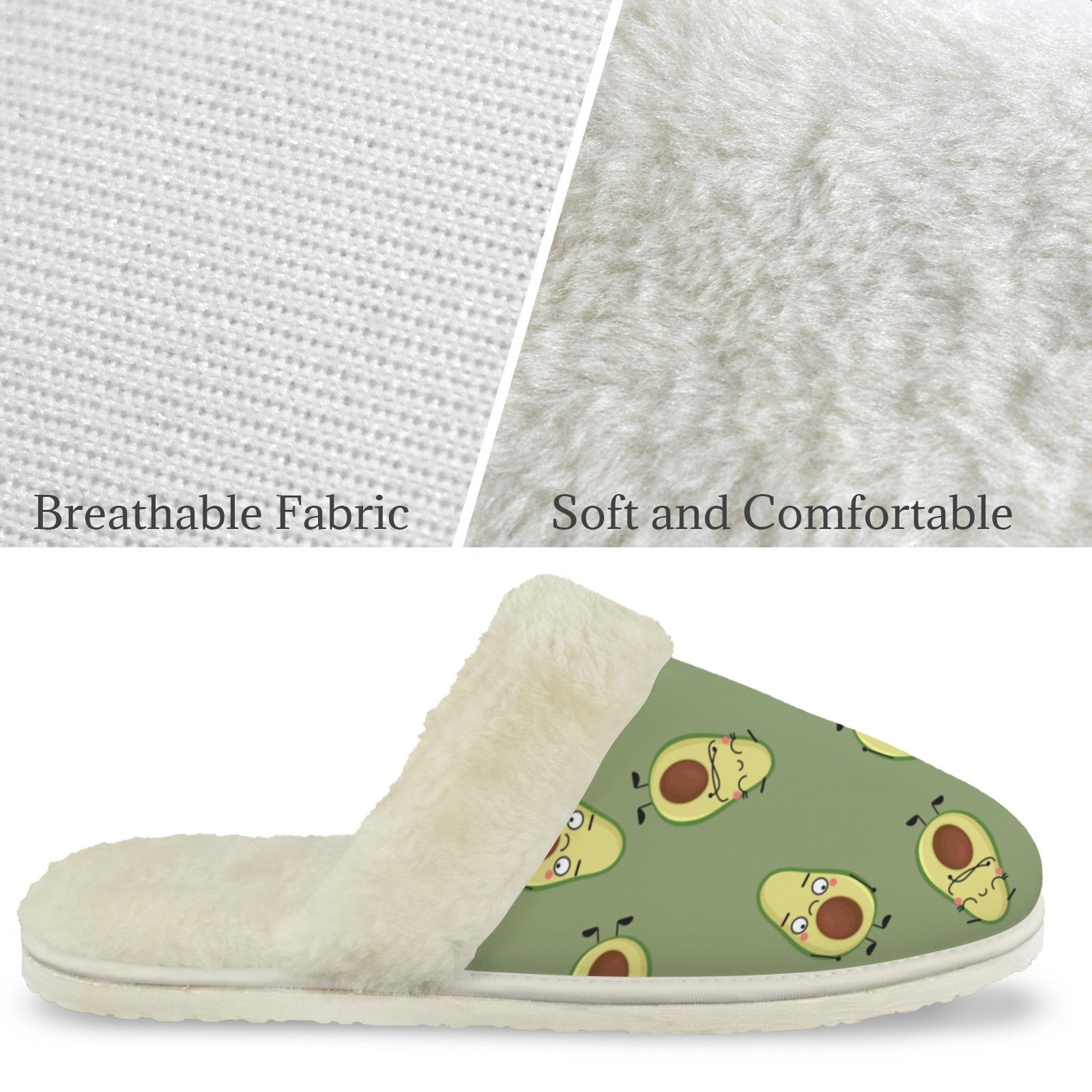 Avocado Characters Women's Fur Trim Thick-Sole Indoor Slippers Women's Fur Trimmed Slippers Food Printed Offshore