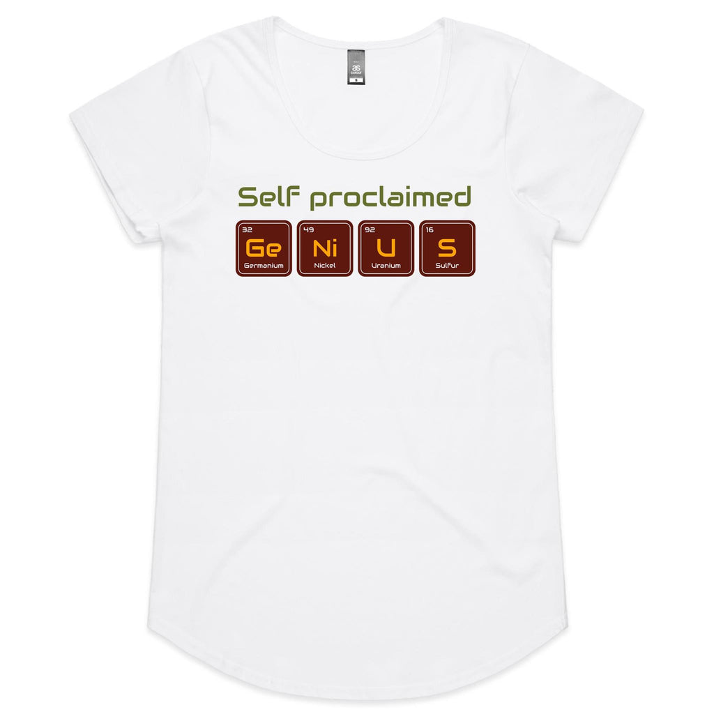 Self Proclaimed Genius, Periodic Table - Womens Scoop Neck T-Shirt White Womens Scoop Neck T-shirt Printed In Australia Science