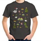 Cute Dinosaur Christmas - Kids Youth T-Shirt Charcoal Kids Christmas T-shirt Christmas Printed In Australia