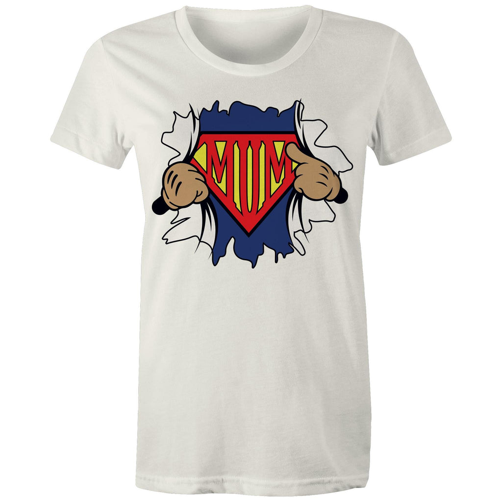 Super Mum - Womens T-shirt Natural Womens T-shirt comic Mum Printed In Australia
