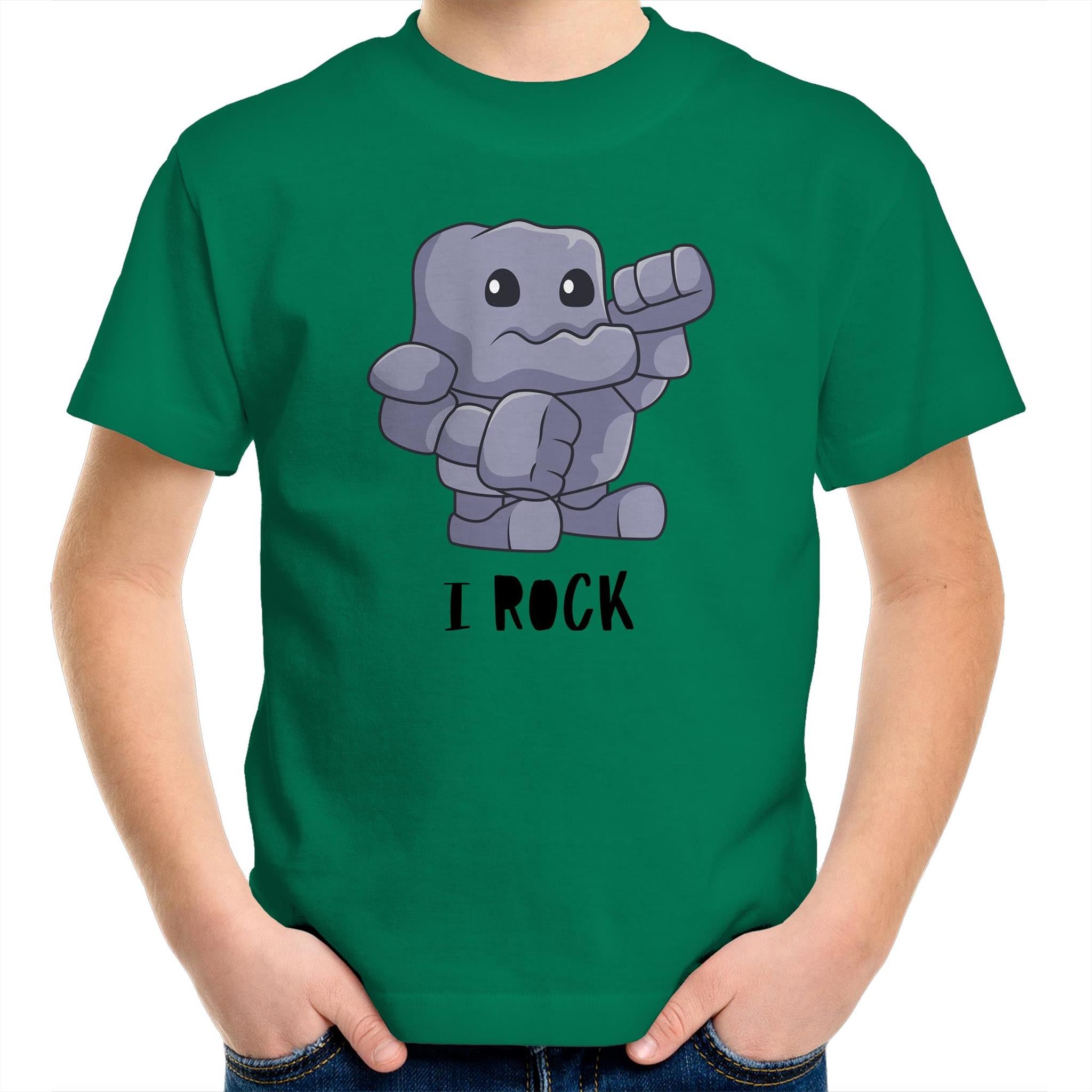 I Rock - Kids Youth T-Shirt Kelly Green Kids Youth T-shirt Music Printed In Australia