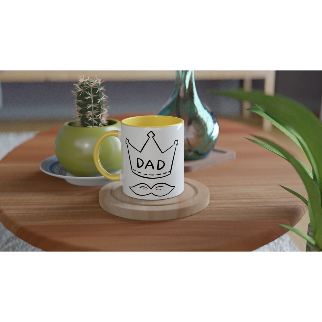 Personalised - Dad Crown And Moustache - White 11oz Ceramic Mug with Color Inside Personalised Mug Customise Dad Globally Fulfilled Personalise