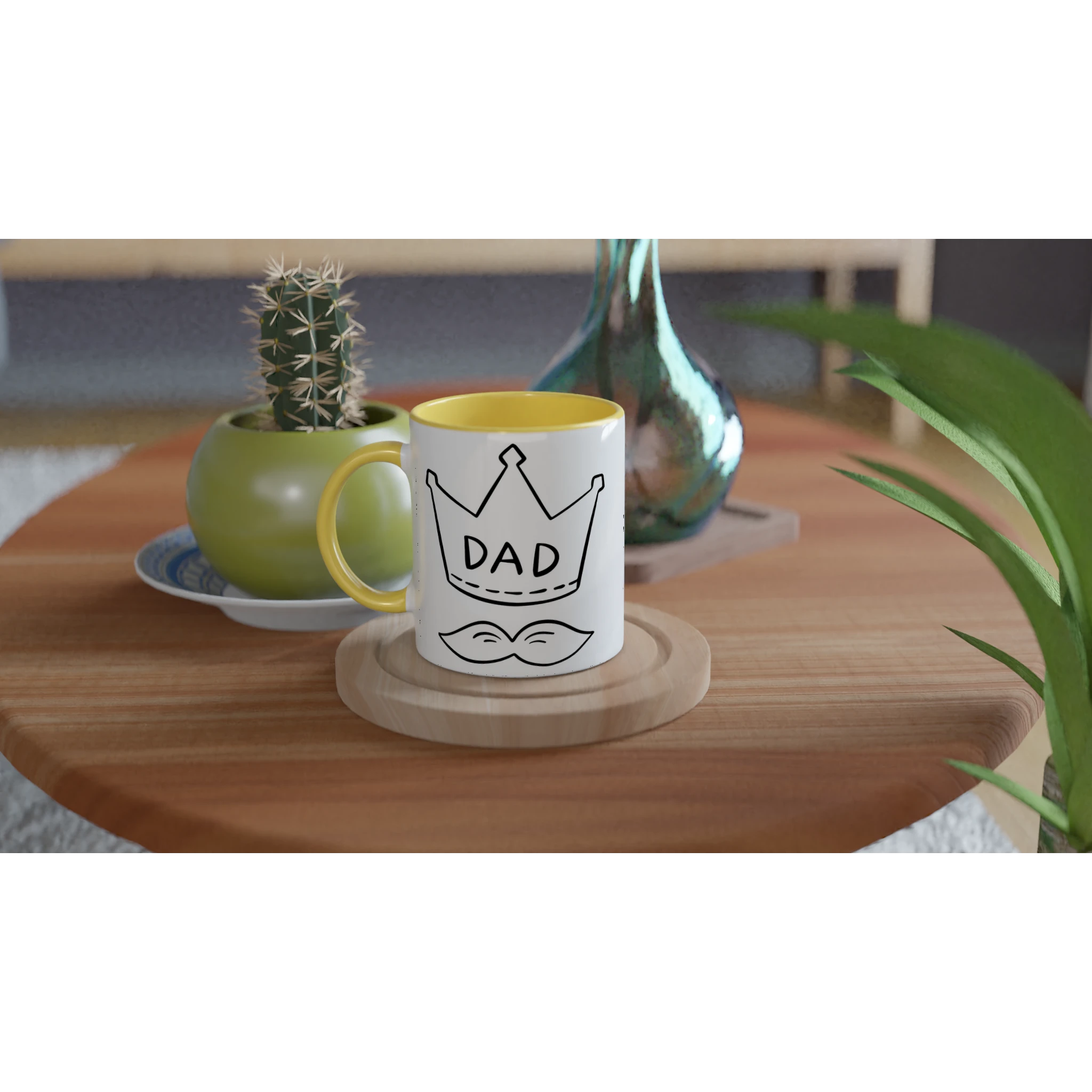 Personalised - Dad Crown And Moustache - White 11oz Ceramic Mug with Color Inside Personalised Mug Customise Dad Globally Fulfilled Personalise