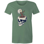 Coffee Skull - Womens T-shirt Sage Womens T-shirt Coffee Printed In Australia