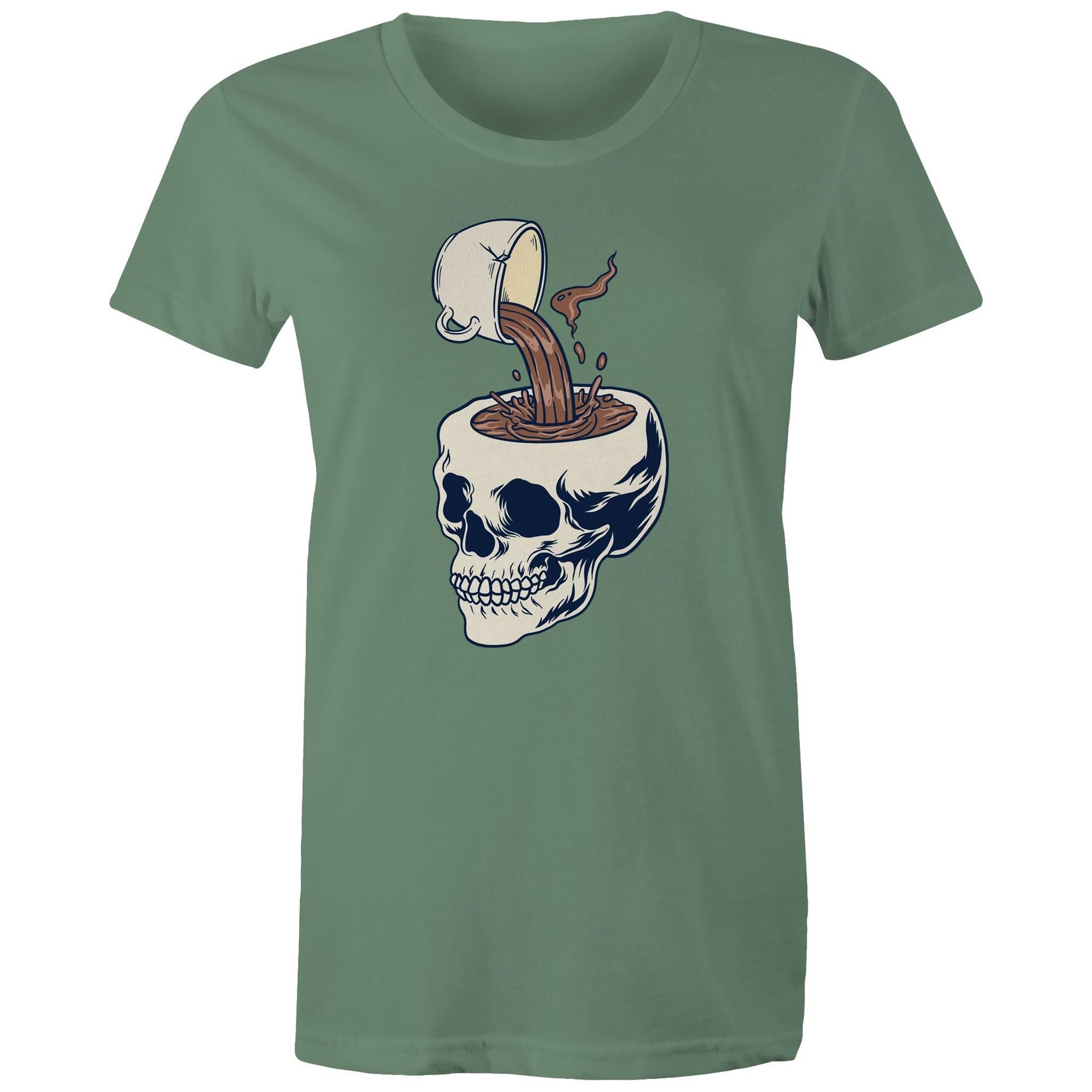Coffee Skull - Womens T-shirt Sage Womens T-shirt Coffee Printed In Australia