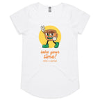 Take Your Time, Have A Coffee - Womens Scoop Neck T-Shirt White Womens Scoop Neck T-shirt Coffee Printed In Australia
