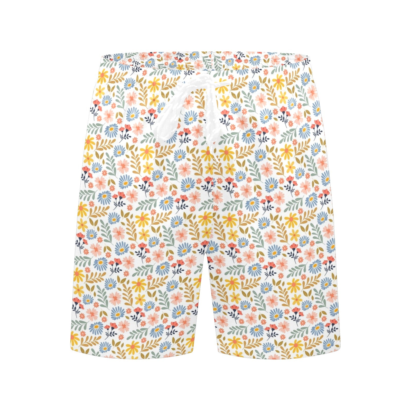 Boho Flowers And Leaves Men's Mid-Length Beach Shorts Men's Mid-Length Beach Shorts Plants Printed Offshore
