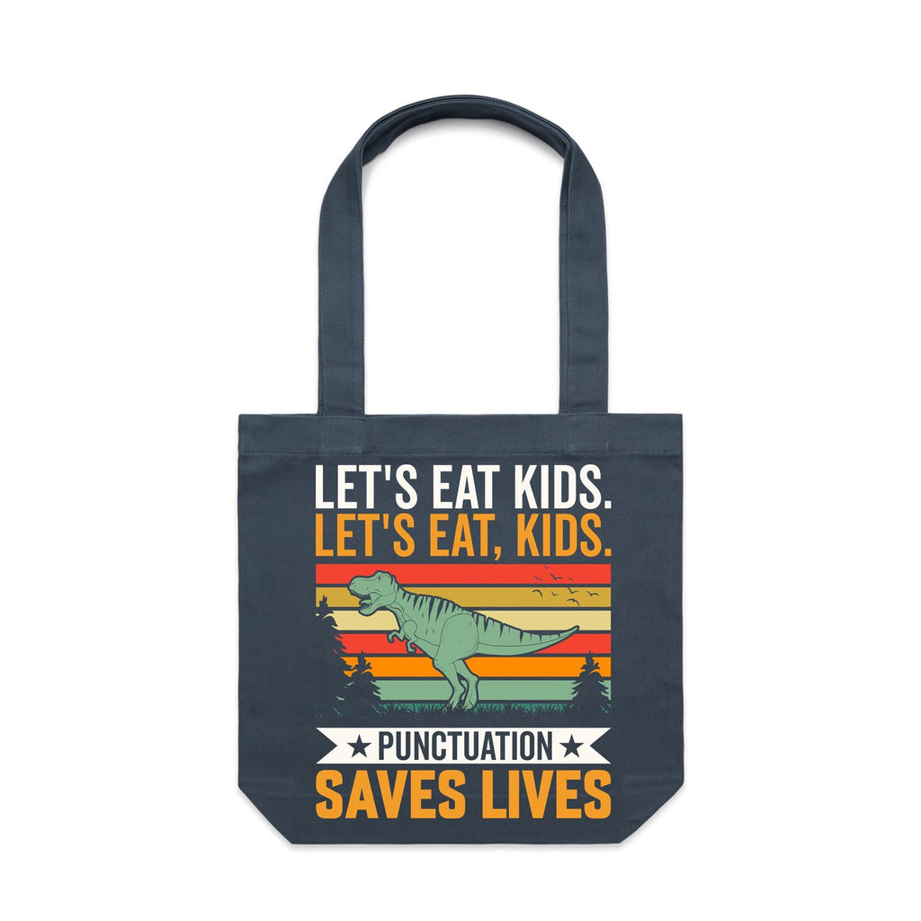 Punctuation Saves Lives, Dinosaur Canvas Tote Bag