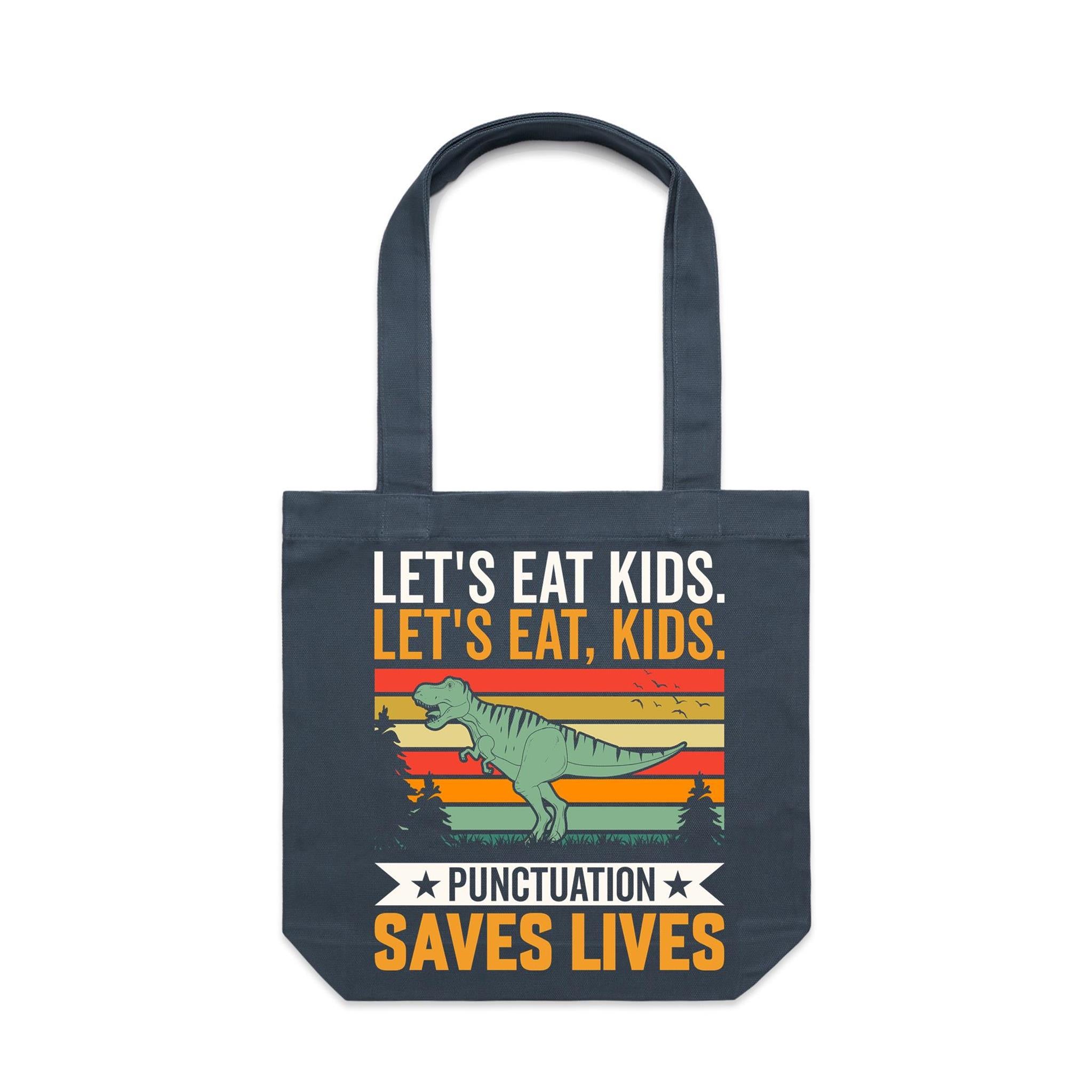 Punctuation Saves Lives, Dinosaur Canvas Tote Bag