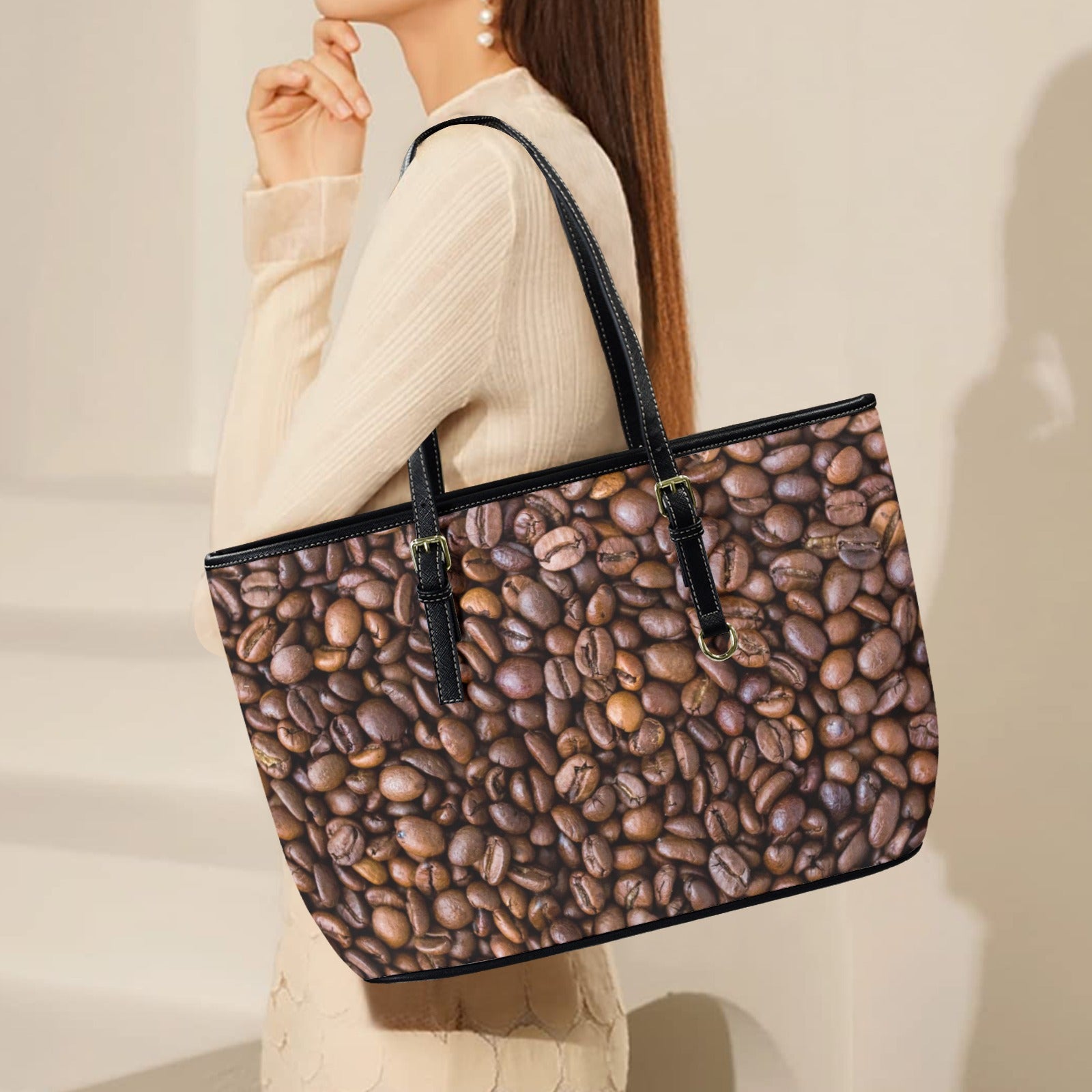 Coffee Beans - Leather Tote Bag-Large