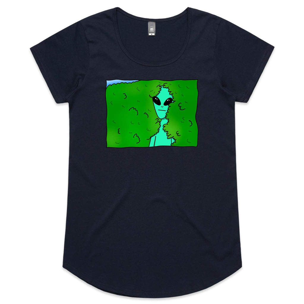 Alien Backing Into Hedge Meme - Womens Scoop Neck T-Shirt Navy Womens Scoop Neck T-shirt Printed In Australia Sci Fi
