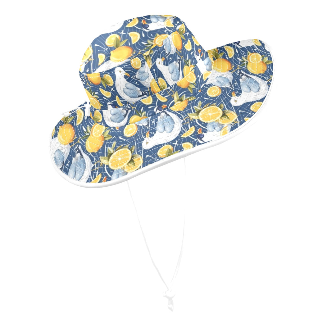 Lemon Seagull Wide Brim Bucket Hat Wide Brim Bucket Hat Birds Printed Offshore