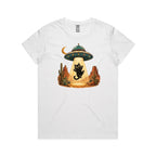 Black Cat Alien UFO Abduction Women's AS Colour T-shirt White Womens T-shirt animal Printed In Australia Sci Fi