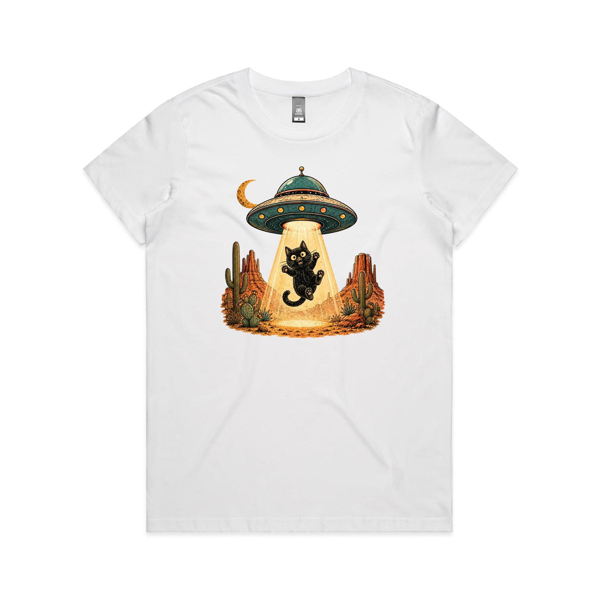 Black Cat Alien UFO Abduction Women's AS Colour T-shirt