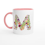 Personalised - Floral Initial - White 11oz Ceramic Mug with Color Inside Ceramic Pink Personalised 11oz Mug Customise Globally Fulfilled Name Personalise